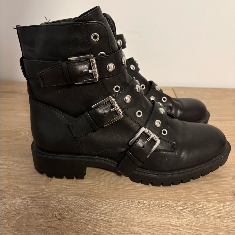 G by Guess Black Combat Boots with Buckles